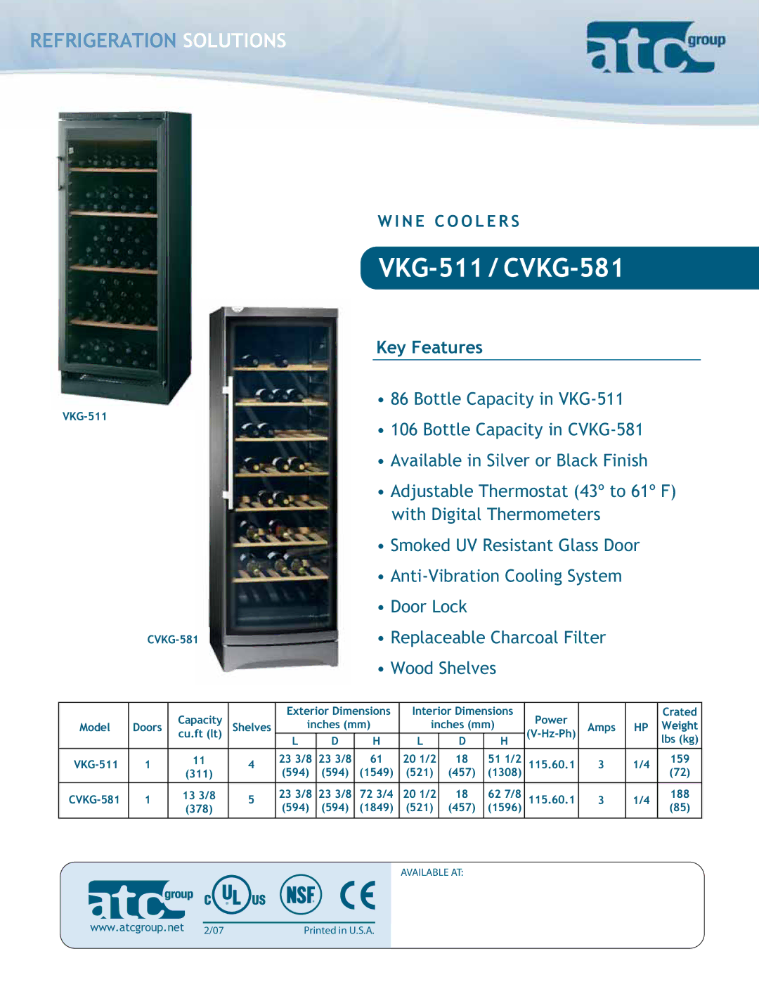 ATC Group dimensions VKG-511 / CVKG-581, Key Features 