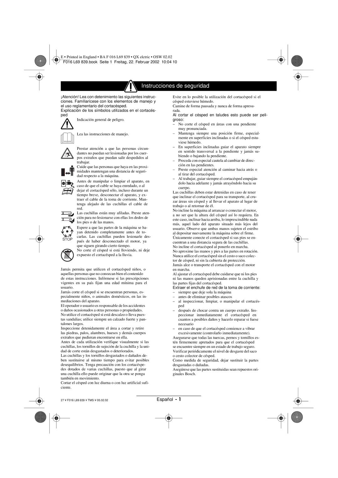 Atco QX operating instructions Instrucciones de seguridad 