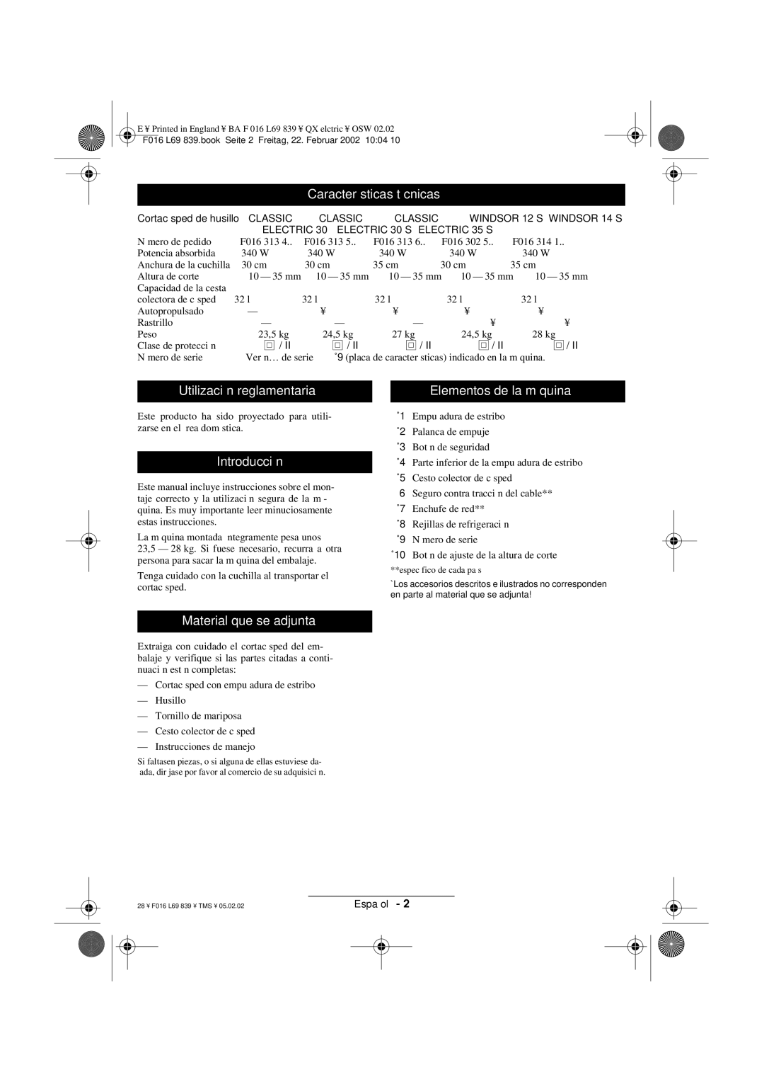 Atco QX operating instructions Características técnicas, Utilización reglamentaria, Introducción, Material que se adjunta 