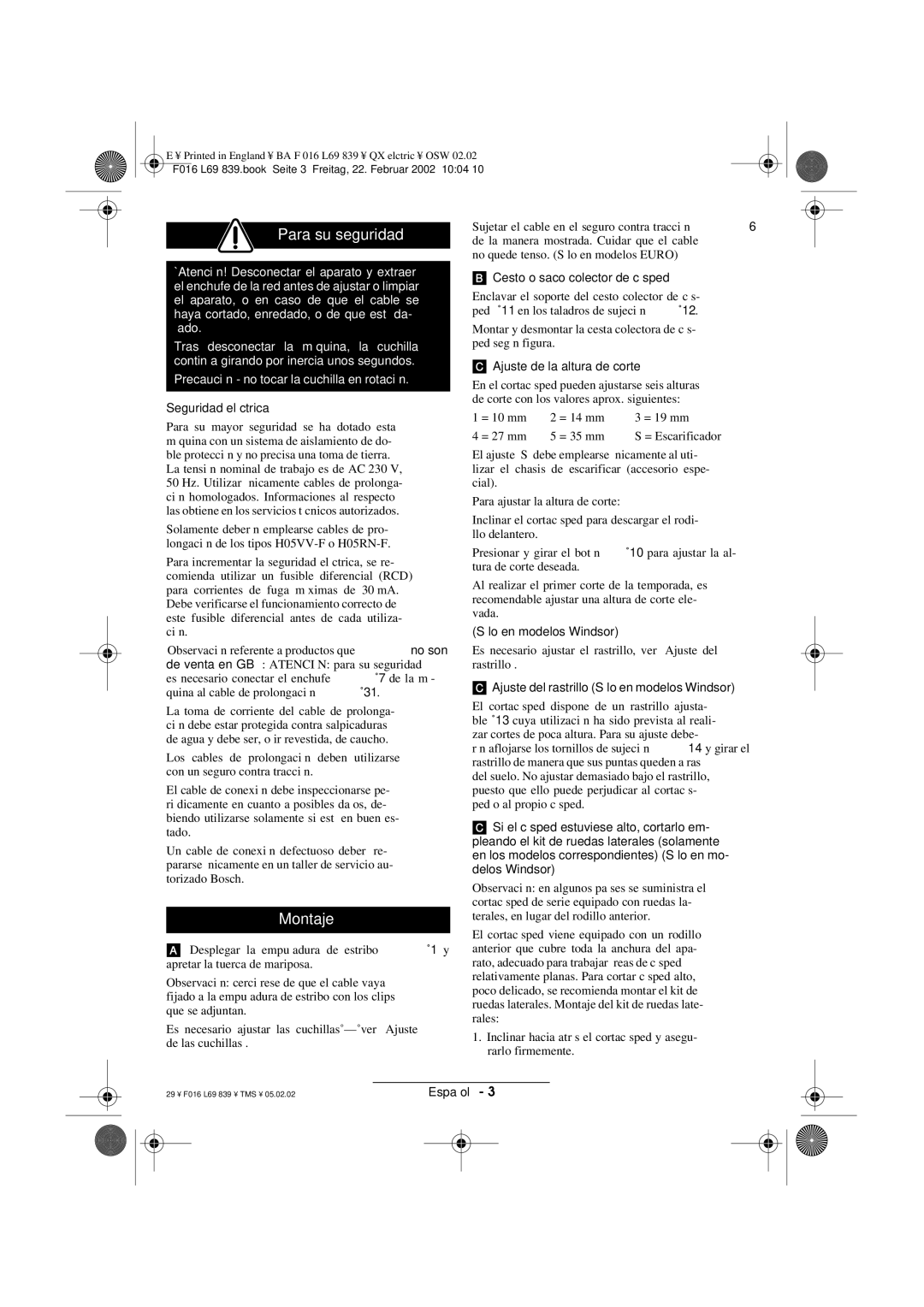 Atco QX operating instructions Para su seguridad, Montaje 