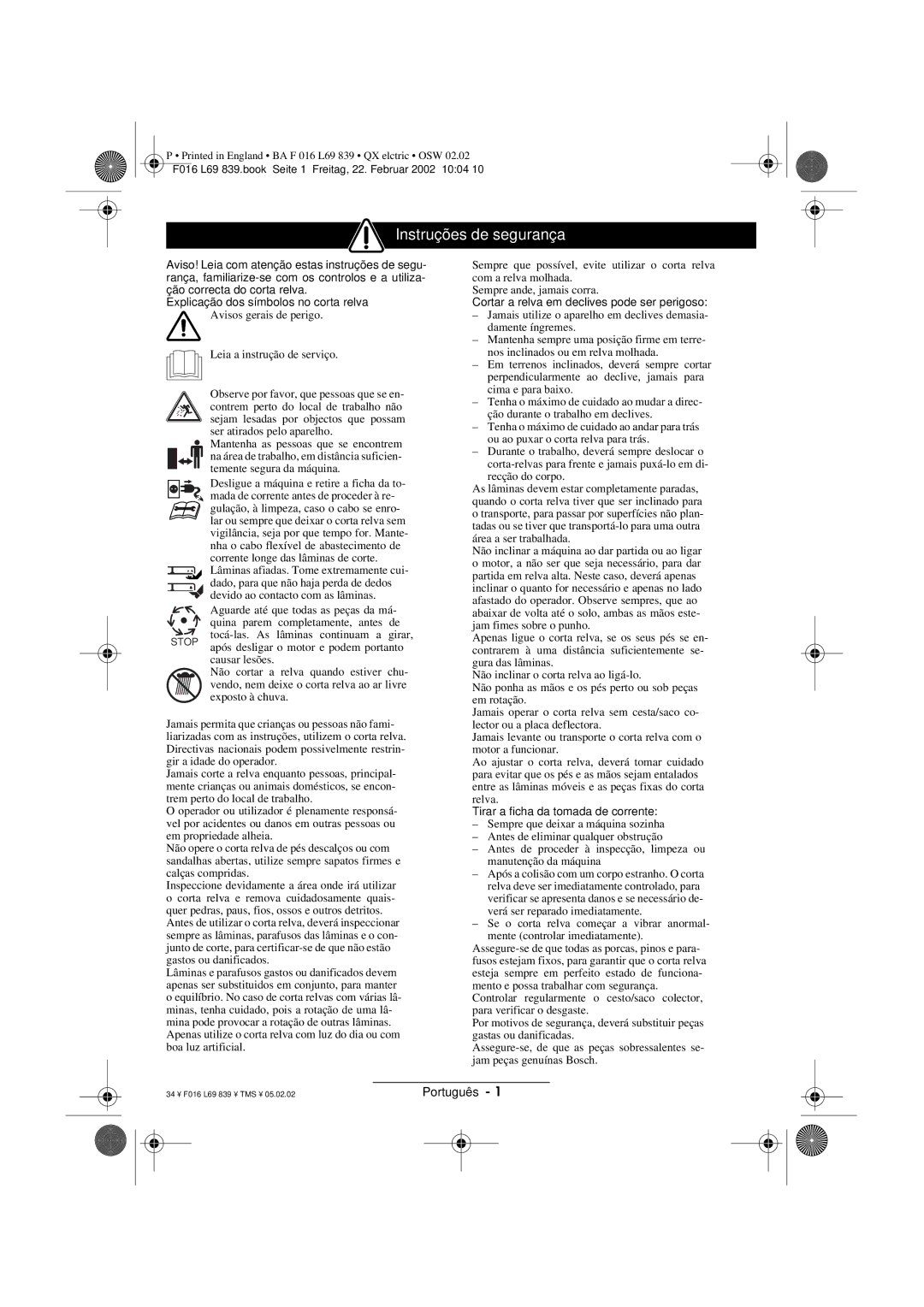 Atco QX operating instructions Instruções de segurança 