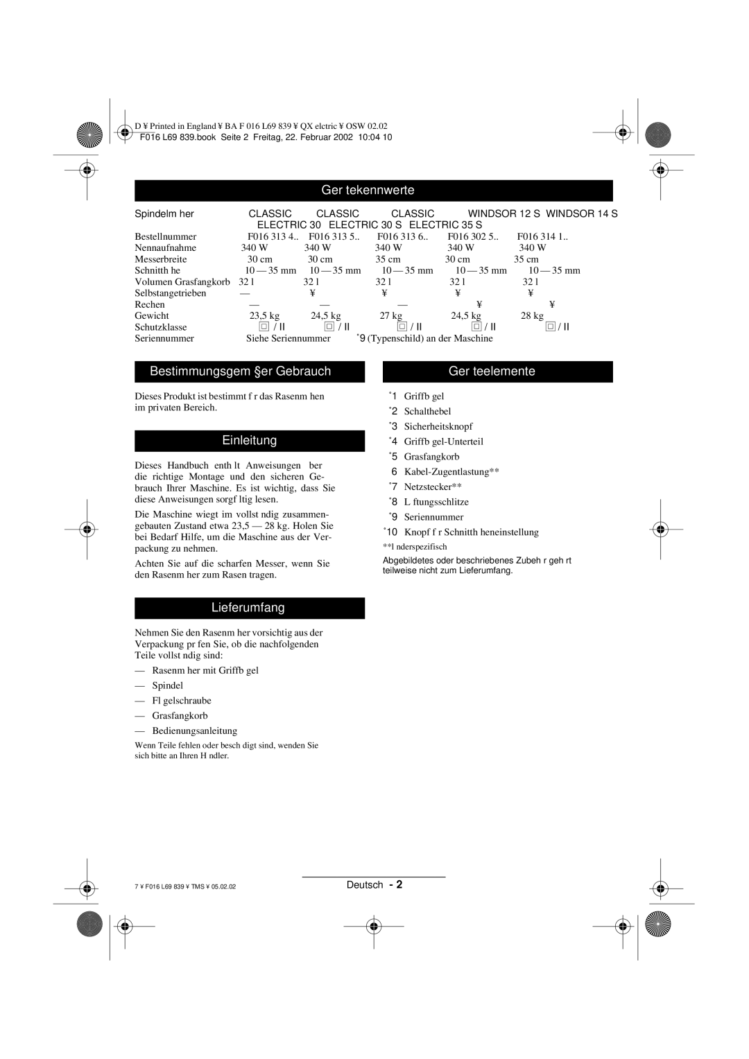 Atco QX operating instructions Gerätekennwerte, Bestimmungsgemäßer Gebrauch, Einleitung, Geräteelemente, Lieferumfang 