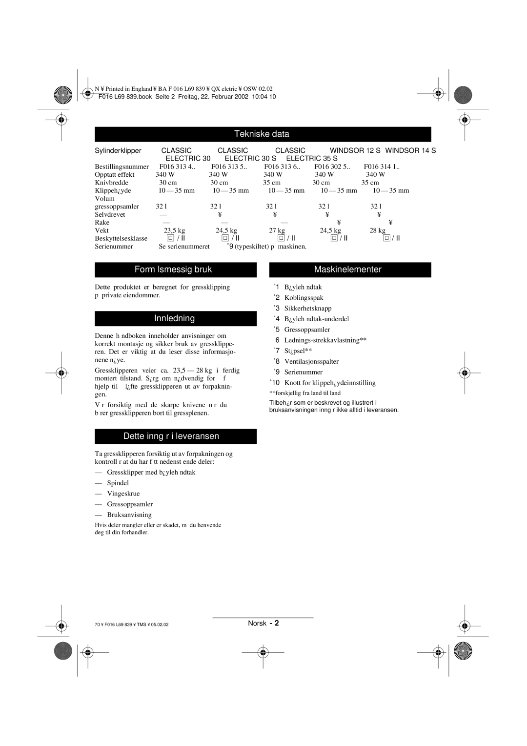 Atco QX operating instructions Formålsmessig bruk, Innledning, Dette inngår i leveransen 