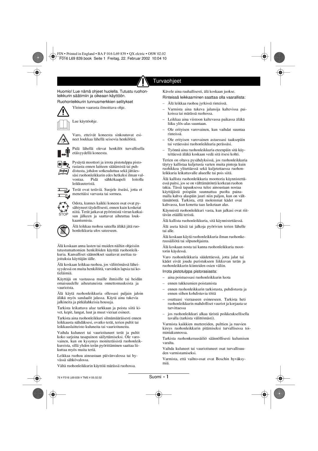 Atco QX operating instructions Turvaohjeet 