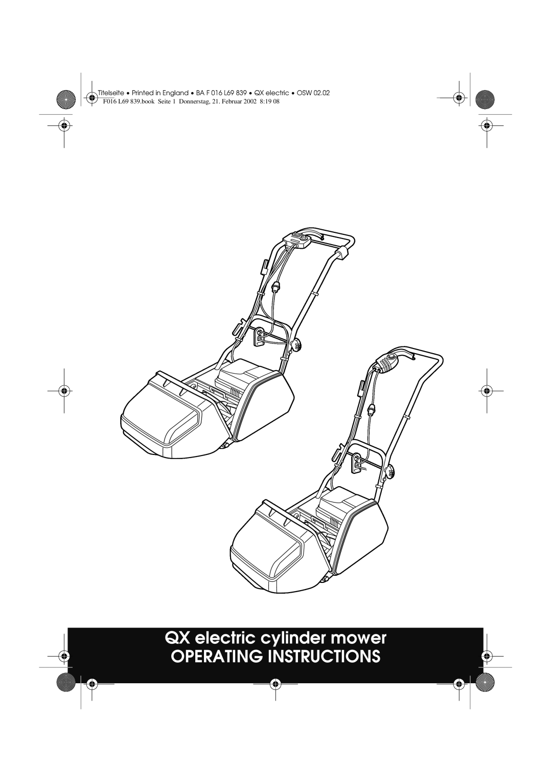 Atco operating instructions QX electric cylinder mower OPERATING INSTRUCTIONS 