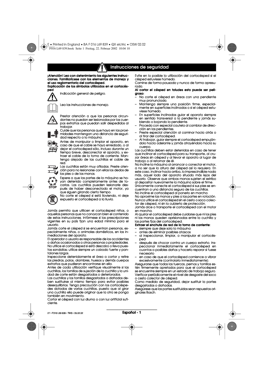 Atco QX operating instructions Instrucciones de seguridad, Español 