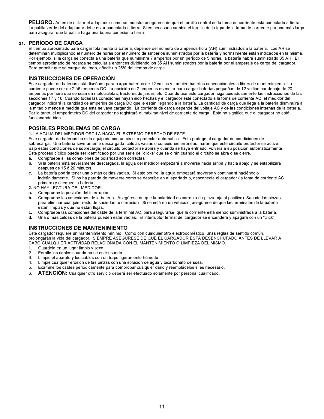 Atec 9182 manual Período DE Carga, Instrucciones DE Operación, Posibles Problemas DE Carga, Instrucciones DE Mantenimiento 