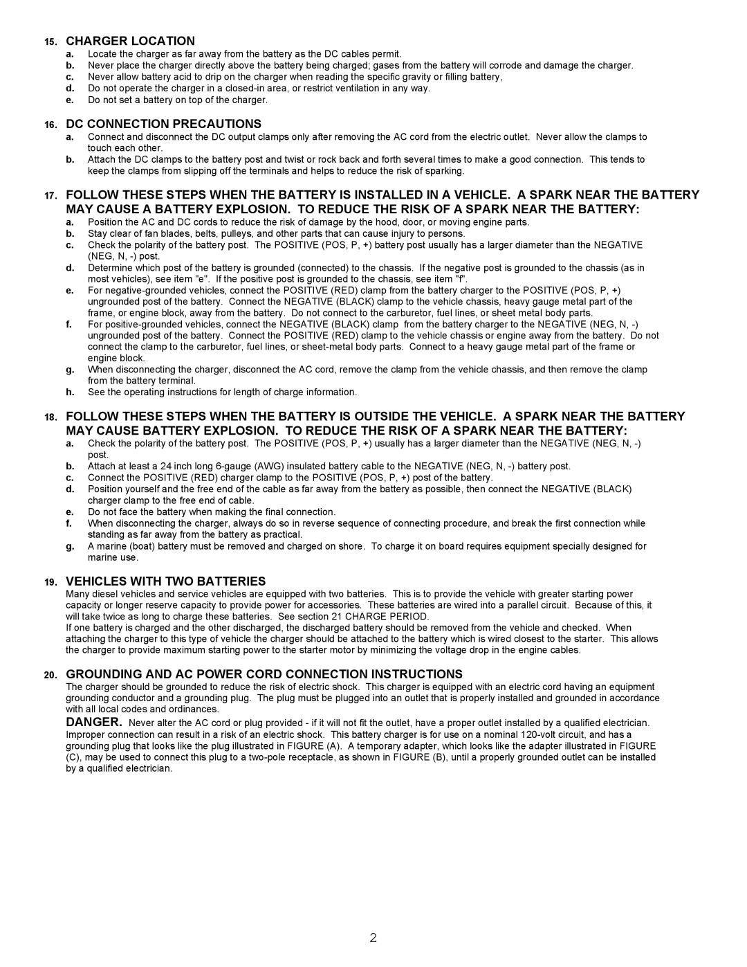 Atec BC-91182, 9182 manual Charger Location, DC Connection Precautions, Vehicles with TWO Batteries 