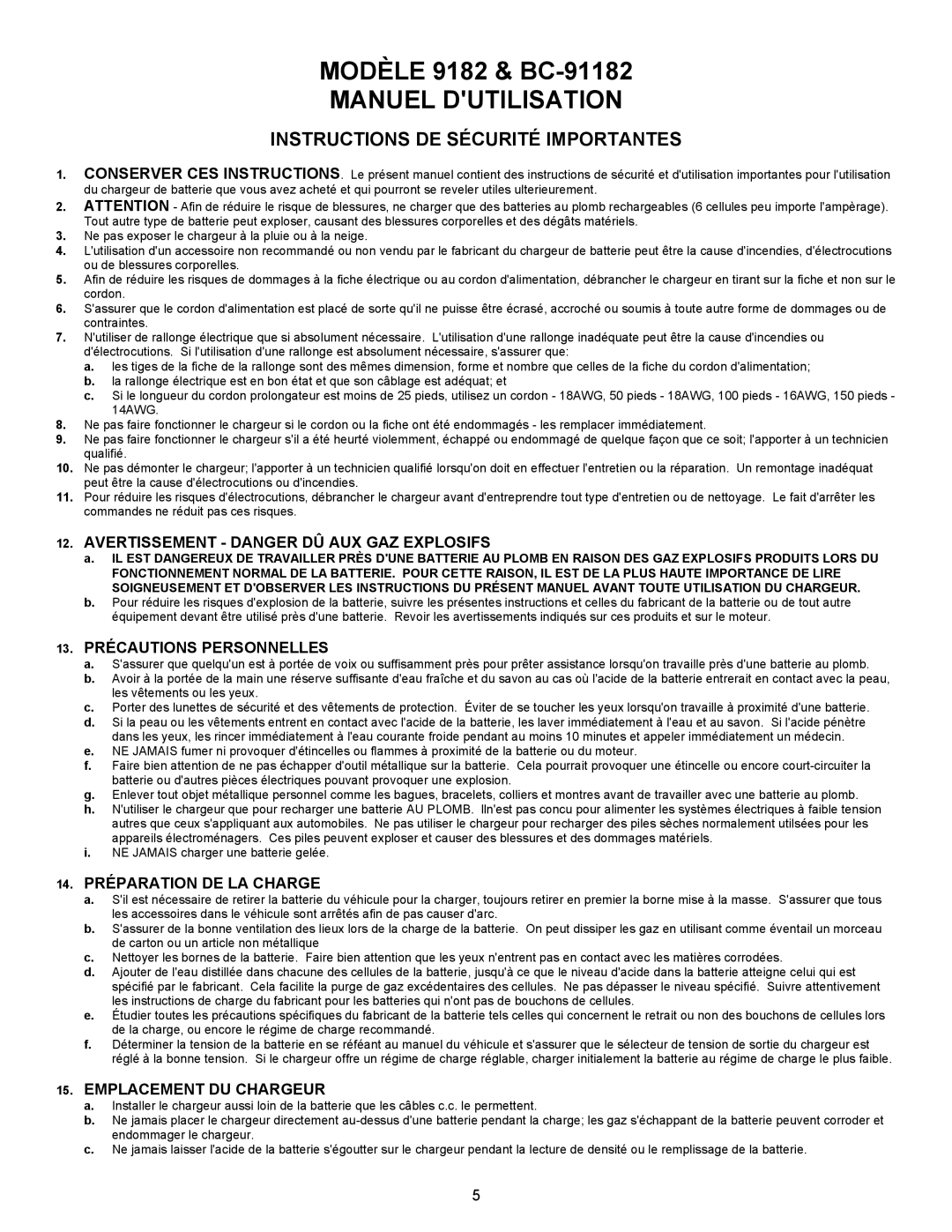 Atec 9182, BC-91182 manual Manuel Dutilisation, Instructions DE Sécurité Importantes 