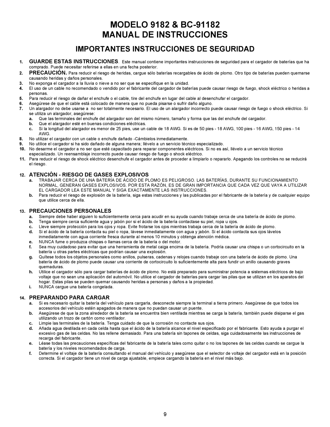 Atec 9182 Manual DE Instrucciones, Atención Riesgo DE Gases Explosivos, Precauciones Personales, Preparando Para Cargar 