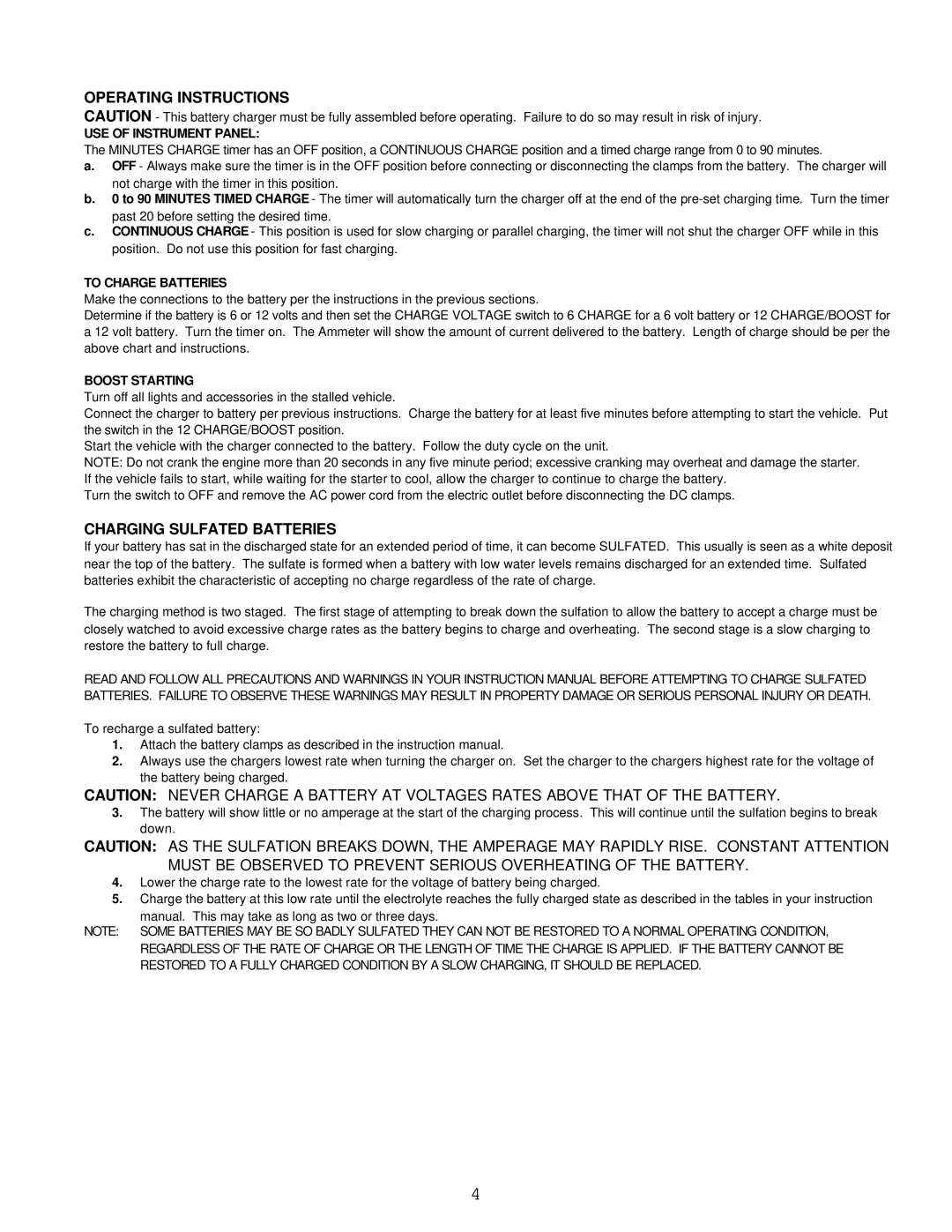 Atec BC-9400A manual Operating Instructions, Charging Sulfated Batteries 