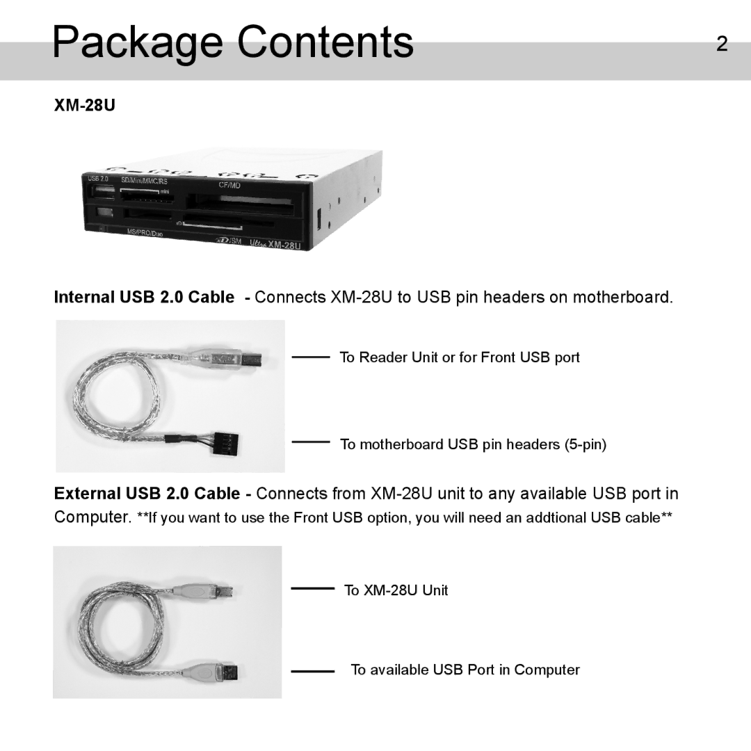 Atech Flash Technology XM-28U manual Package Contents 