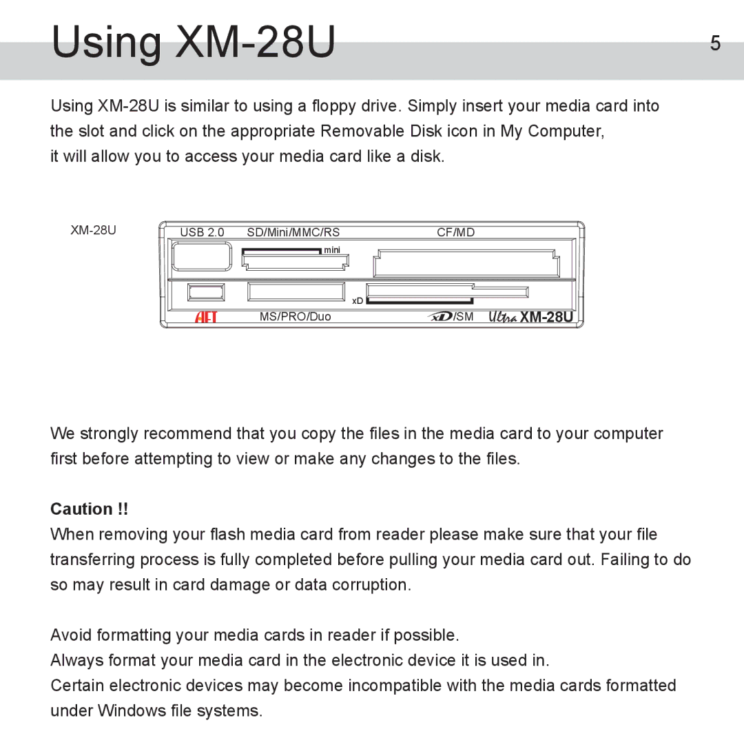 Atech Flash Technology manual Using XM-28U 