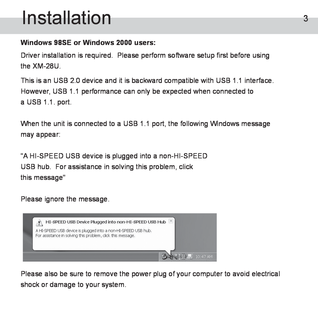 Atech Flash Technology XM-28U manual Installation3, Windows 98SE or Windows 2000 users 