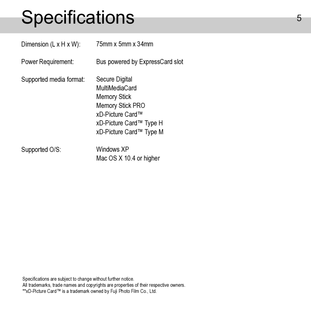 Atech Tech PROExpress-7 manual Specifications5 