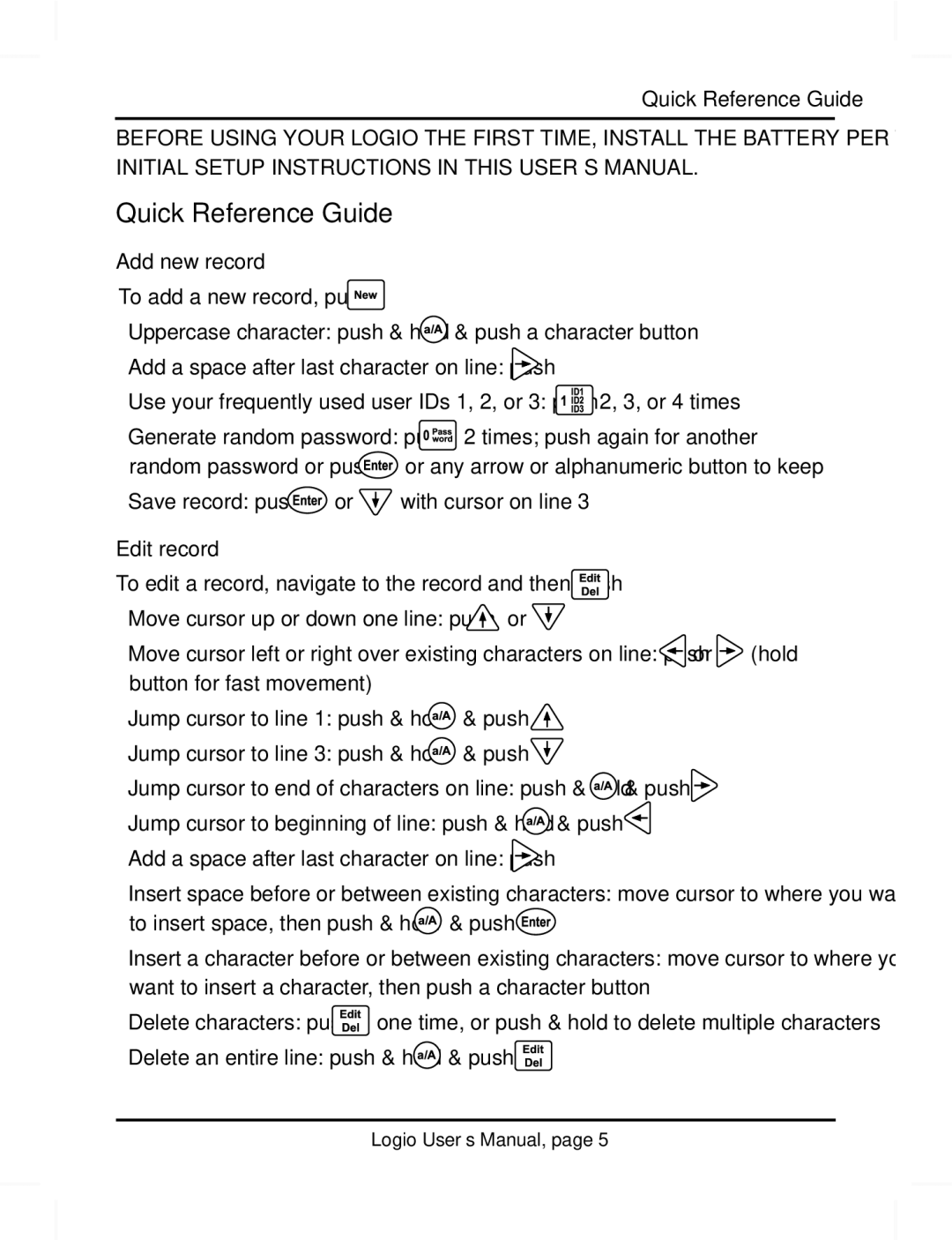 Atek electronic LG10W, LG10B user manual Quick Reference Guide, Add new record, Edit record 