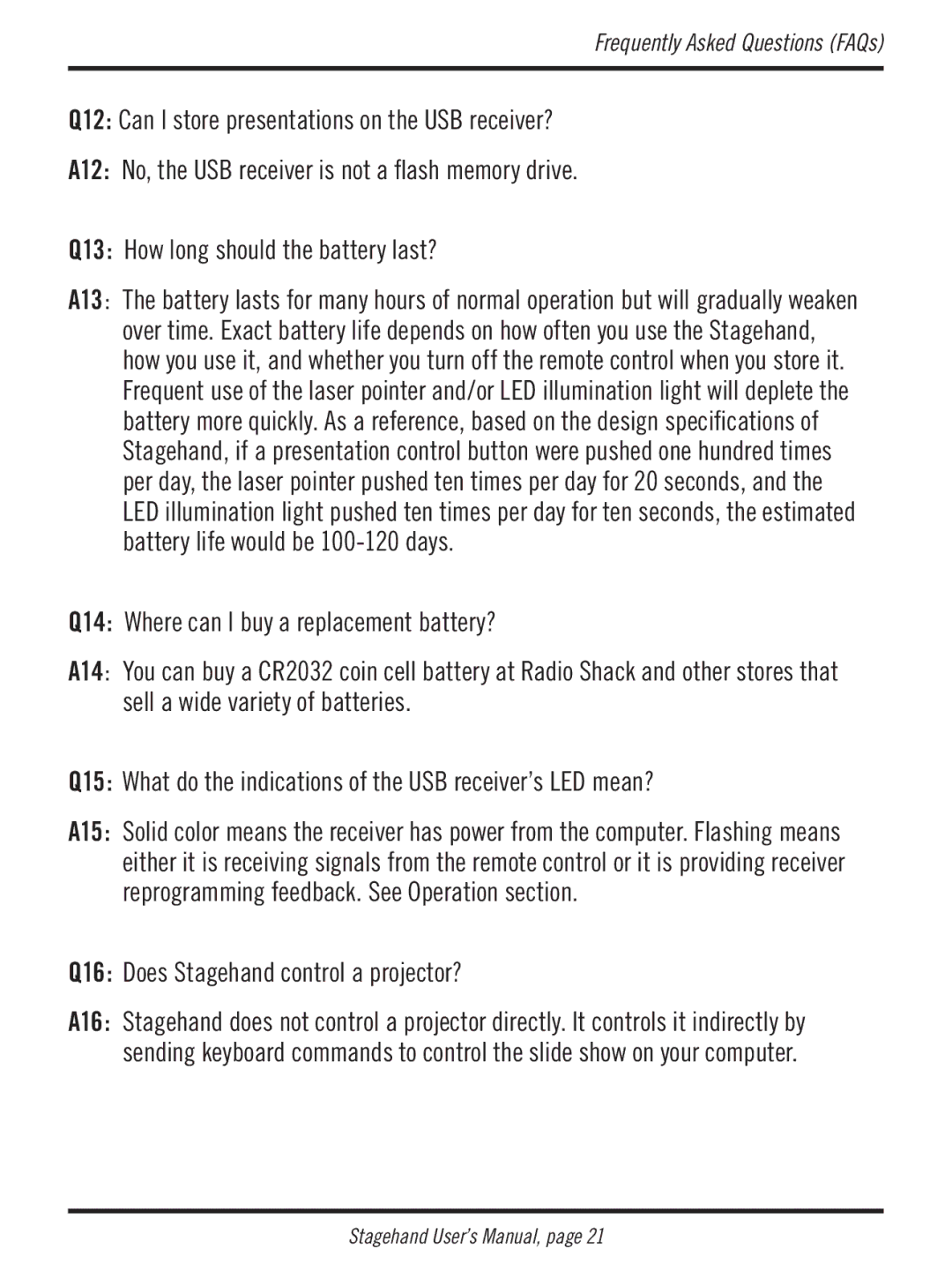 Atek electronic RM200 user manual Q16 Does Stagehand control a projector? 