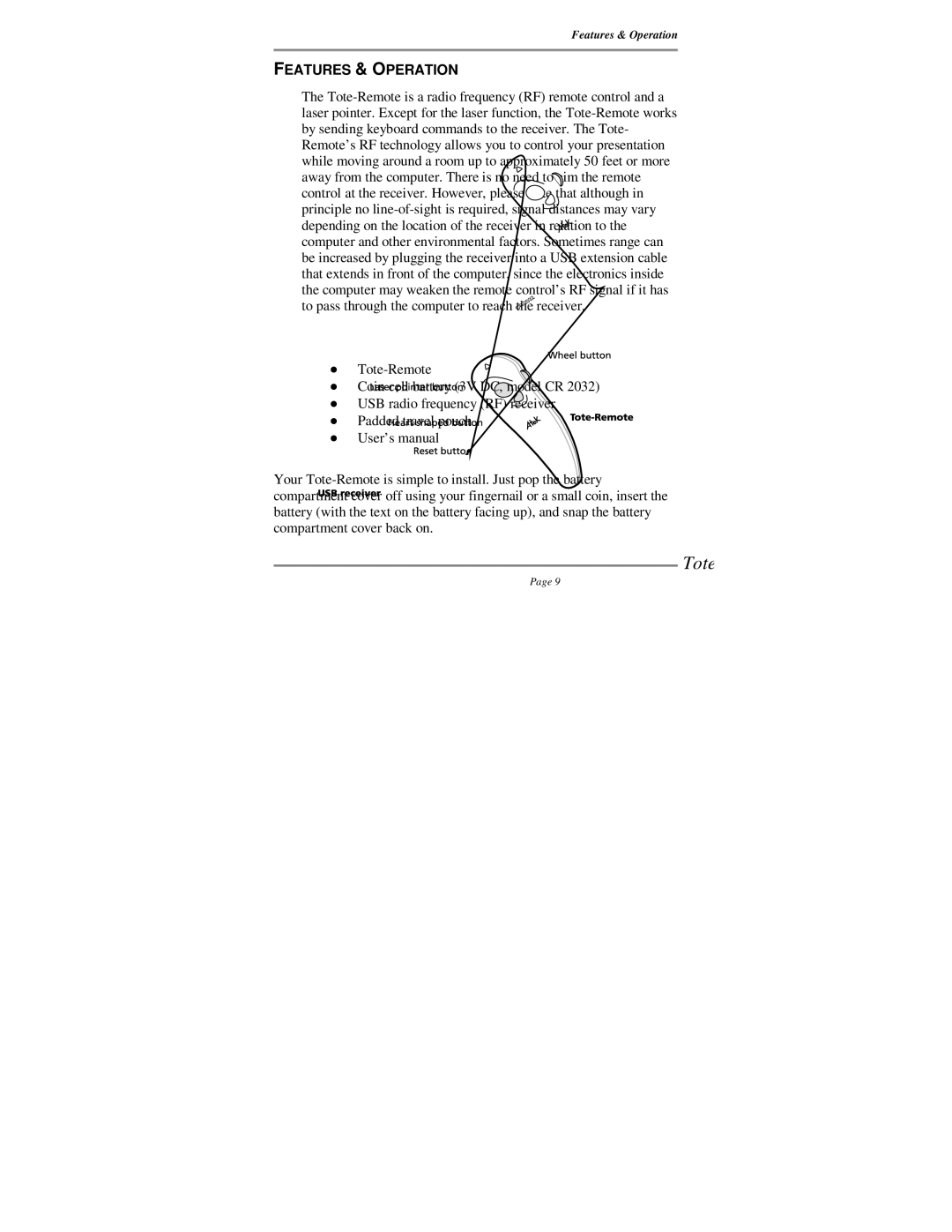 Atek electronic Tote manual Features & Operation 