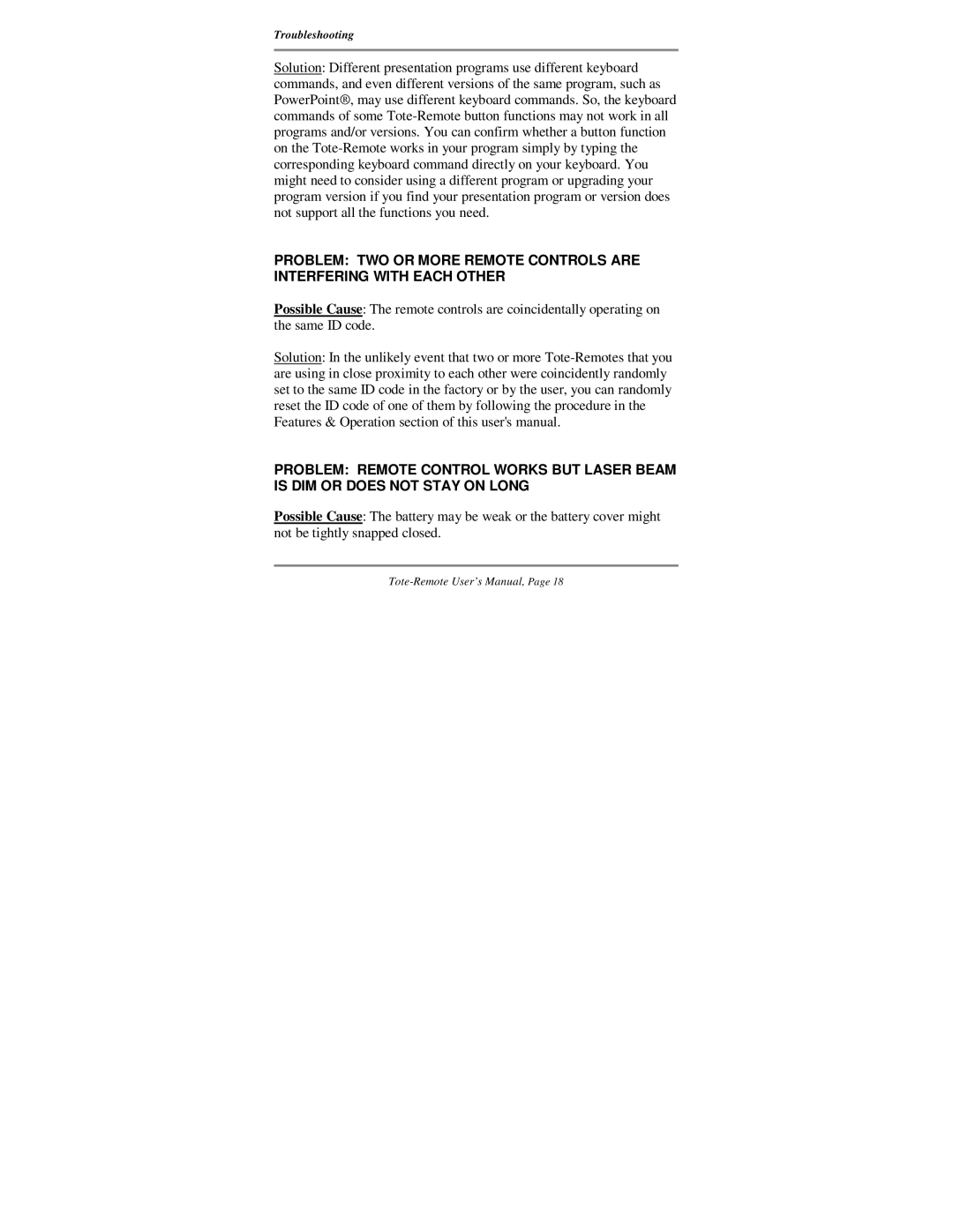 Atek electronic Tote manual Troubleshooting 