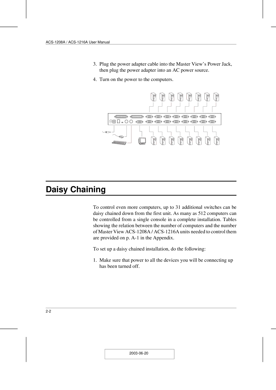 ATEN Technology ACS-1208A user manual Daisy Chaining 