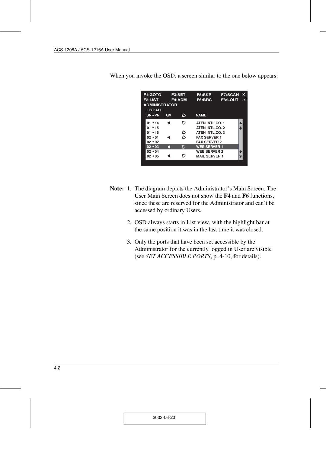 ATEN Technology ACS-1208A user manual WEB Server 