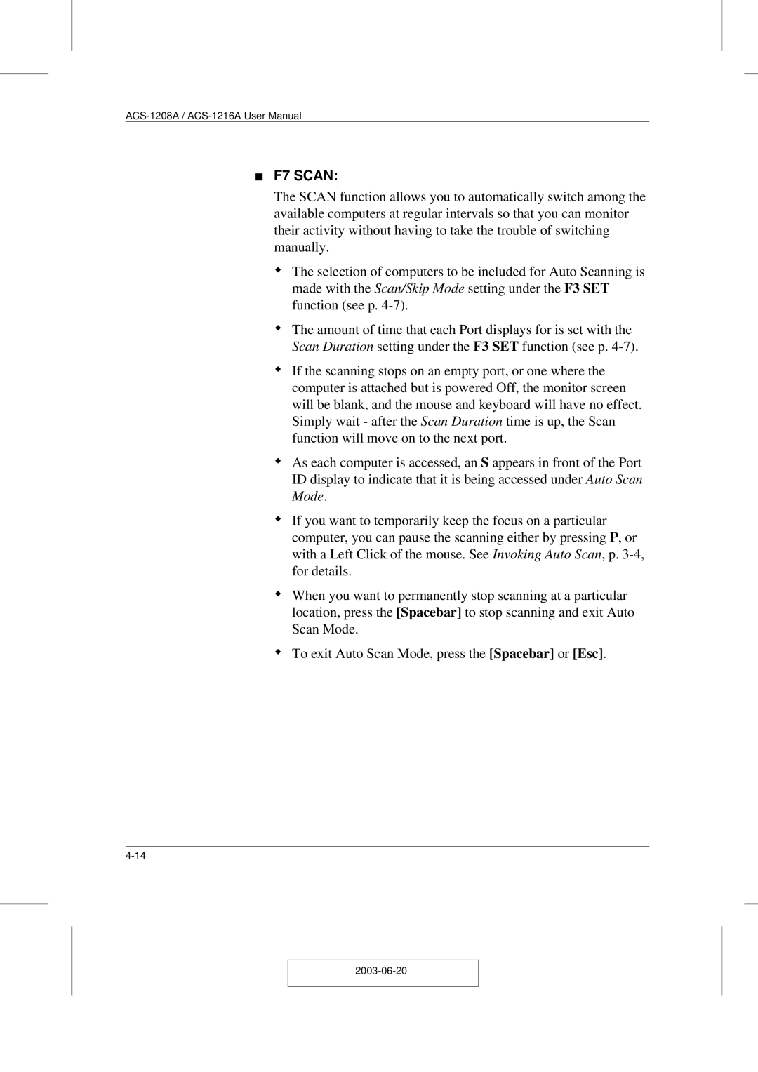 ATEN Technology ACS-1208A user manual F7 Scan 