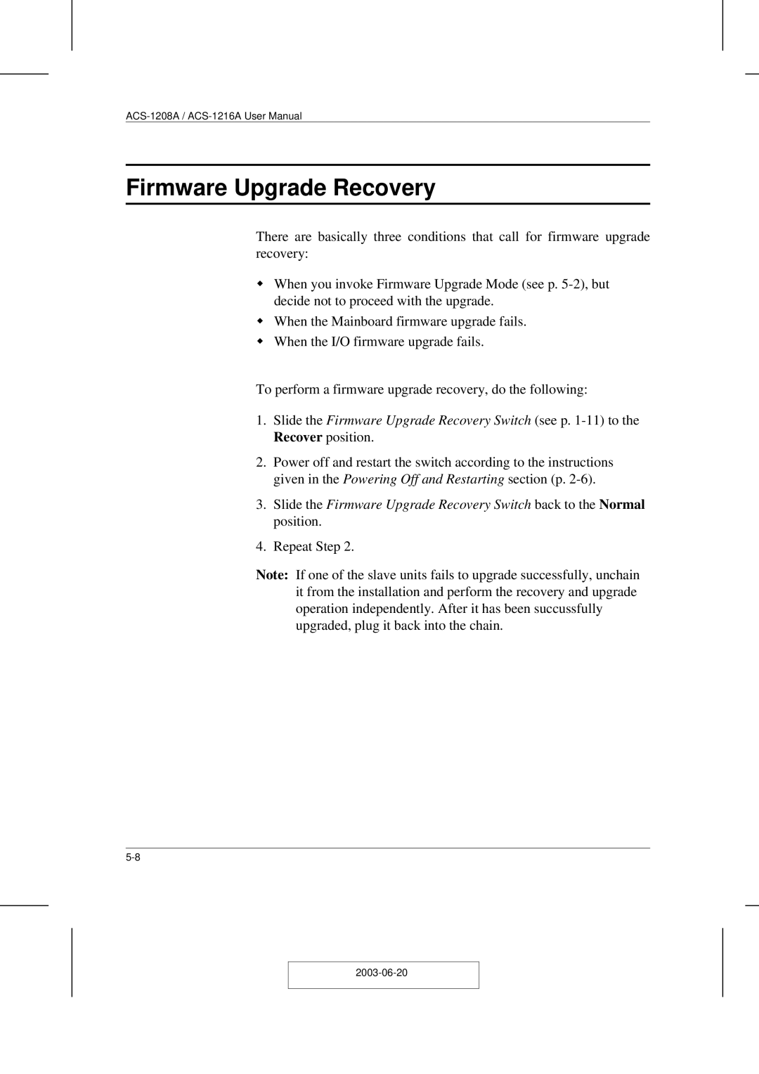 ATEN Technology ACS-1208A user manual Firmware Upgrade Recovery 