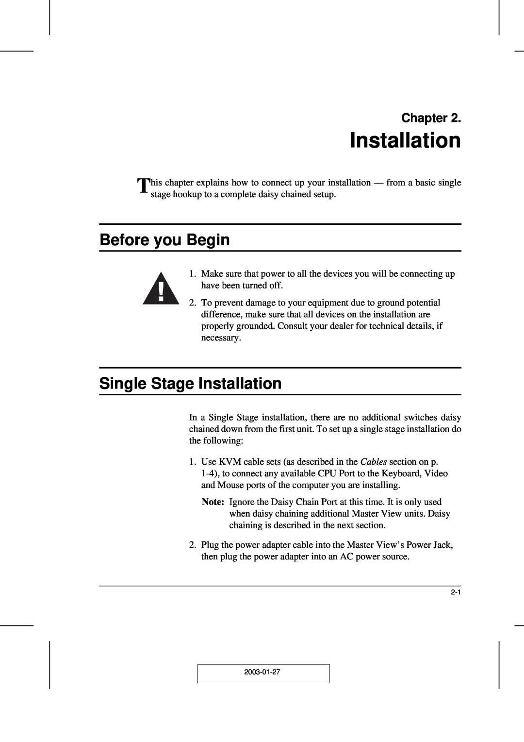 ATEN Technology ACS-1208AL, ACS-1216AL user manual Before you Begin, Single Stage Installation, Chapter 