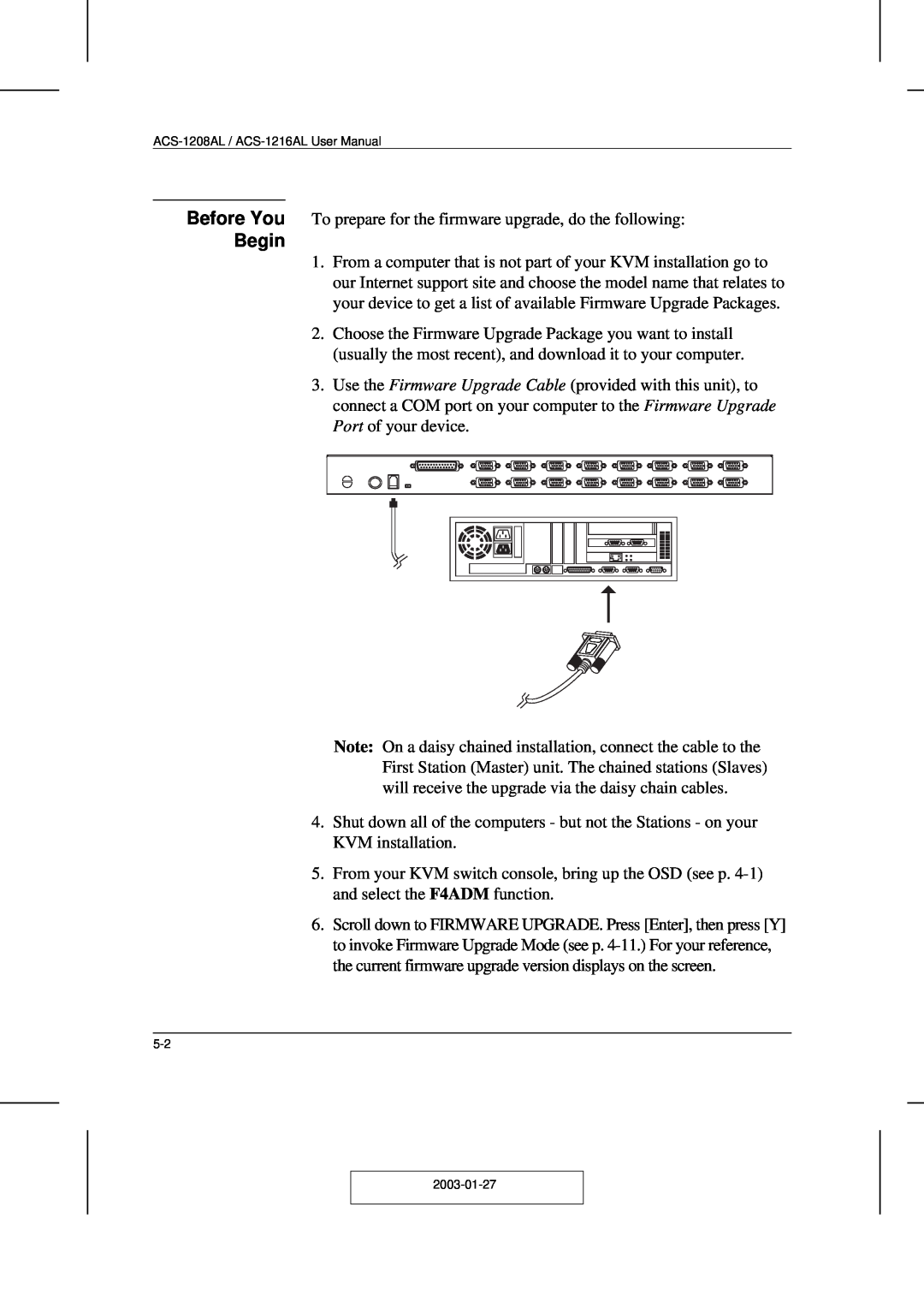 ATEN Technology ACS-1208AL, ACS-1216AL user manual Begin, 2003-01-27 