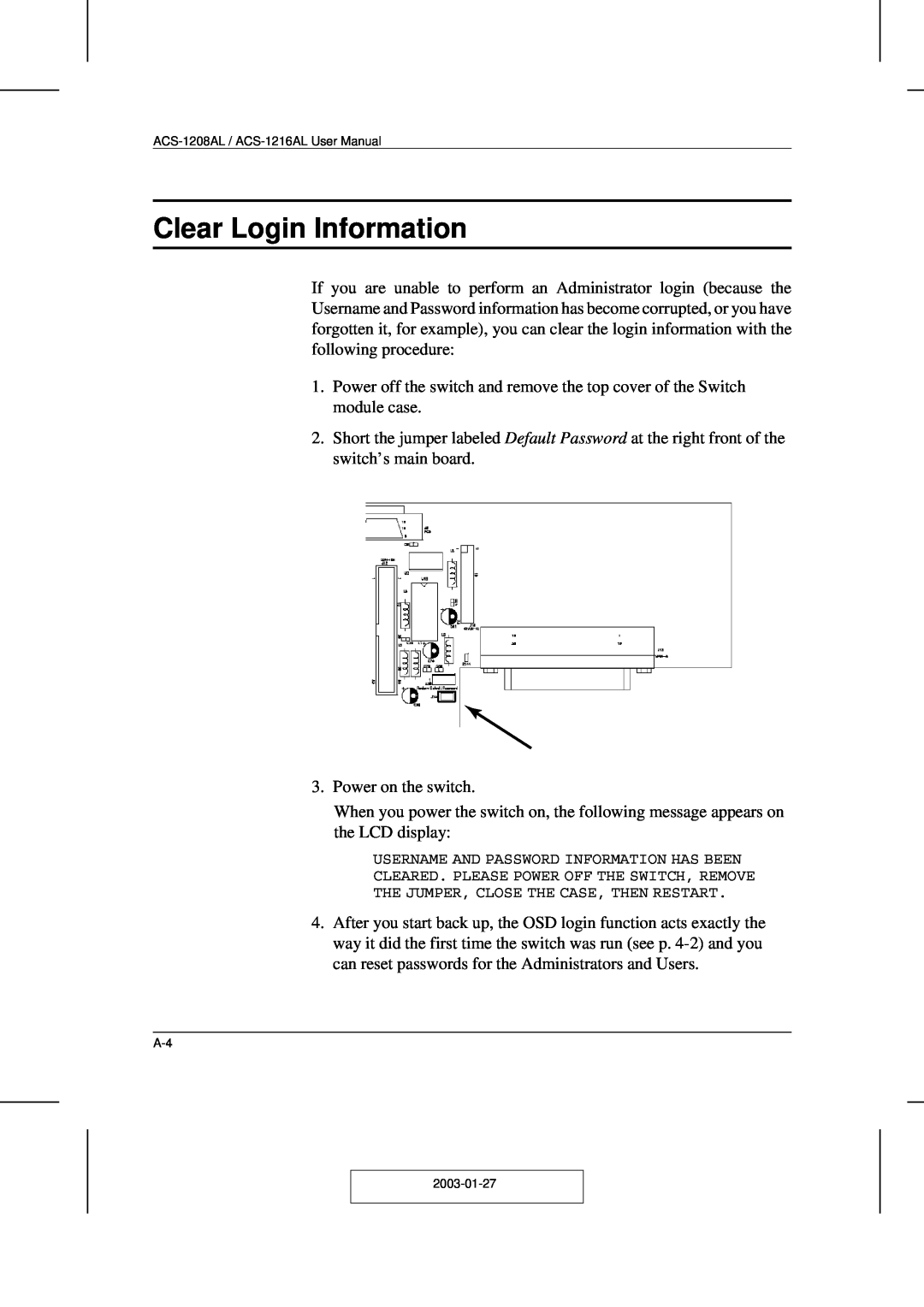 ATEN Technology ACS-1208AL, ACS-1216AL user manual Clear Login Information 