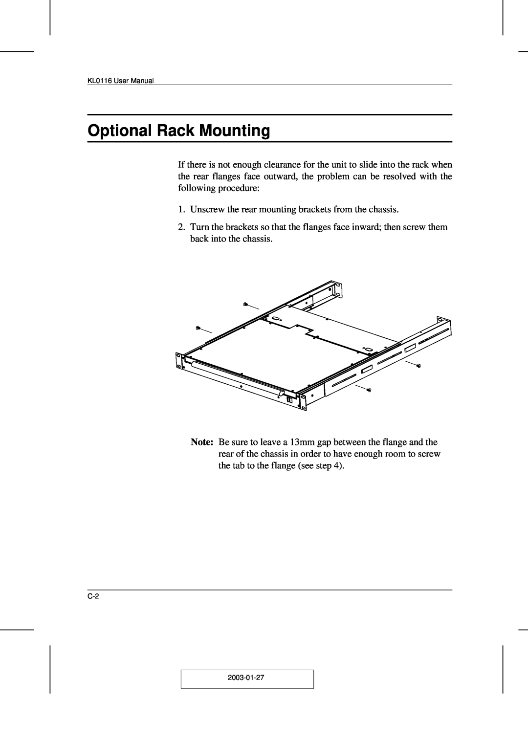ATEN Technology ACS-1208AL, ACS-1216AL user manual Optional Rack Mounting, 2003-01-27 