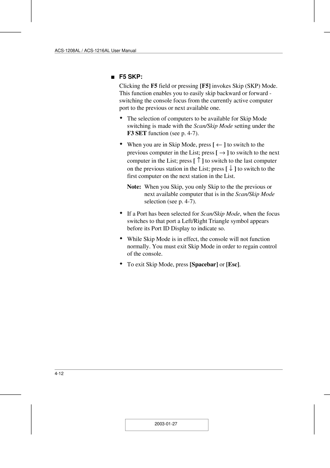 ATEN Technology ACS-1208AL, ACS-1216AL user manual F5 SKP 