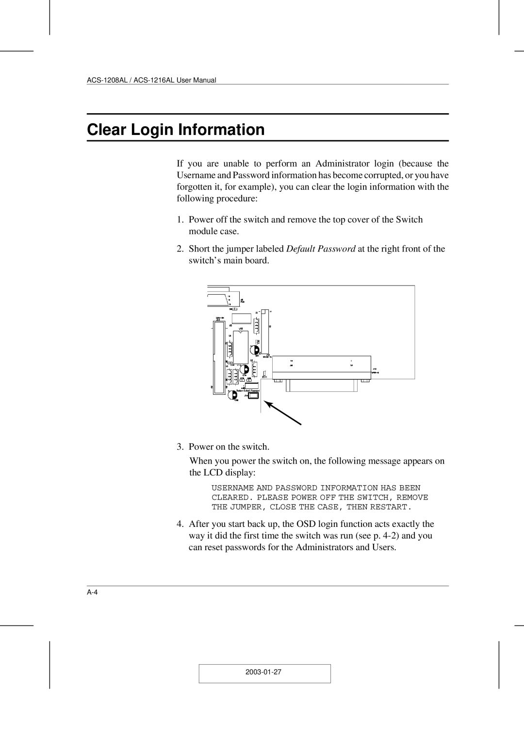 ATEN Technology ACS-1208AL, ACS-1216AL user manual Clear Login Information 