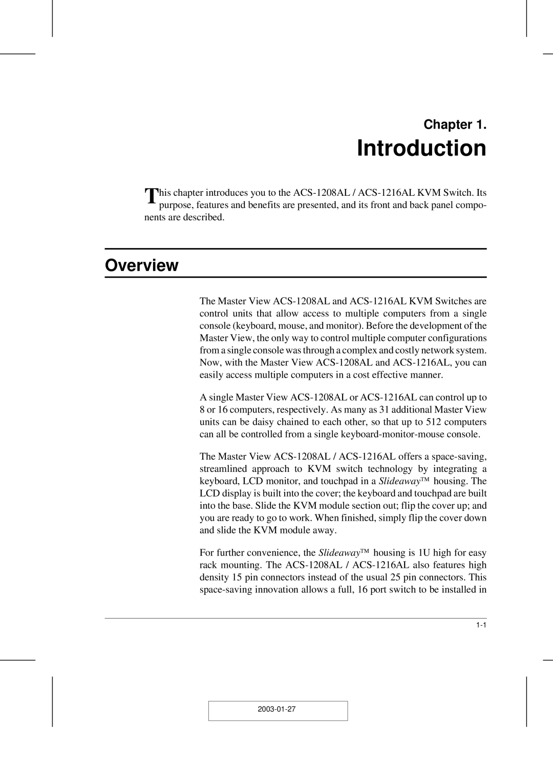 ATEN Technology ACS-1208AL, ACS-1216AL user manual Introduction, Overview 