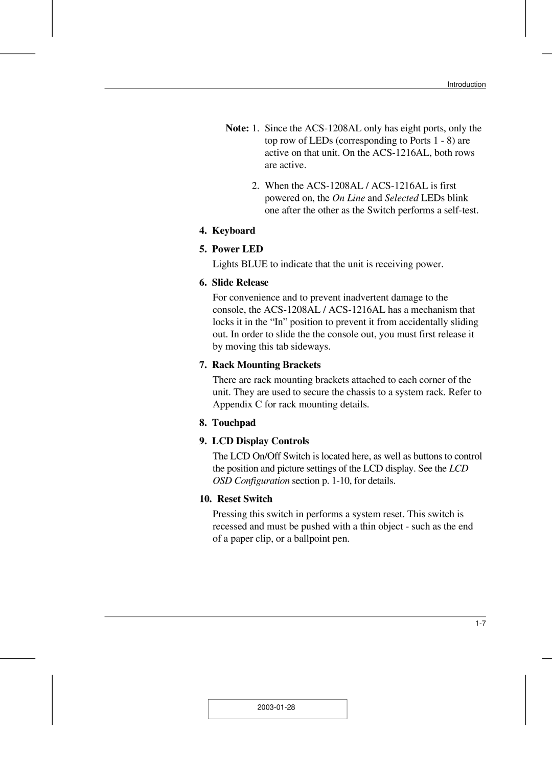 ATEN Technology ACS-1216AL, ACS-1208AL user manual Keyboard Power LED 