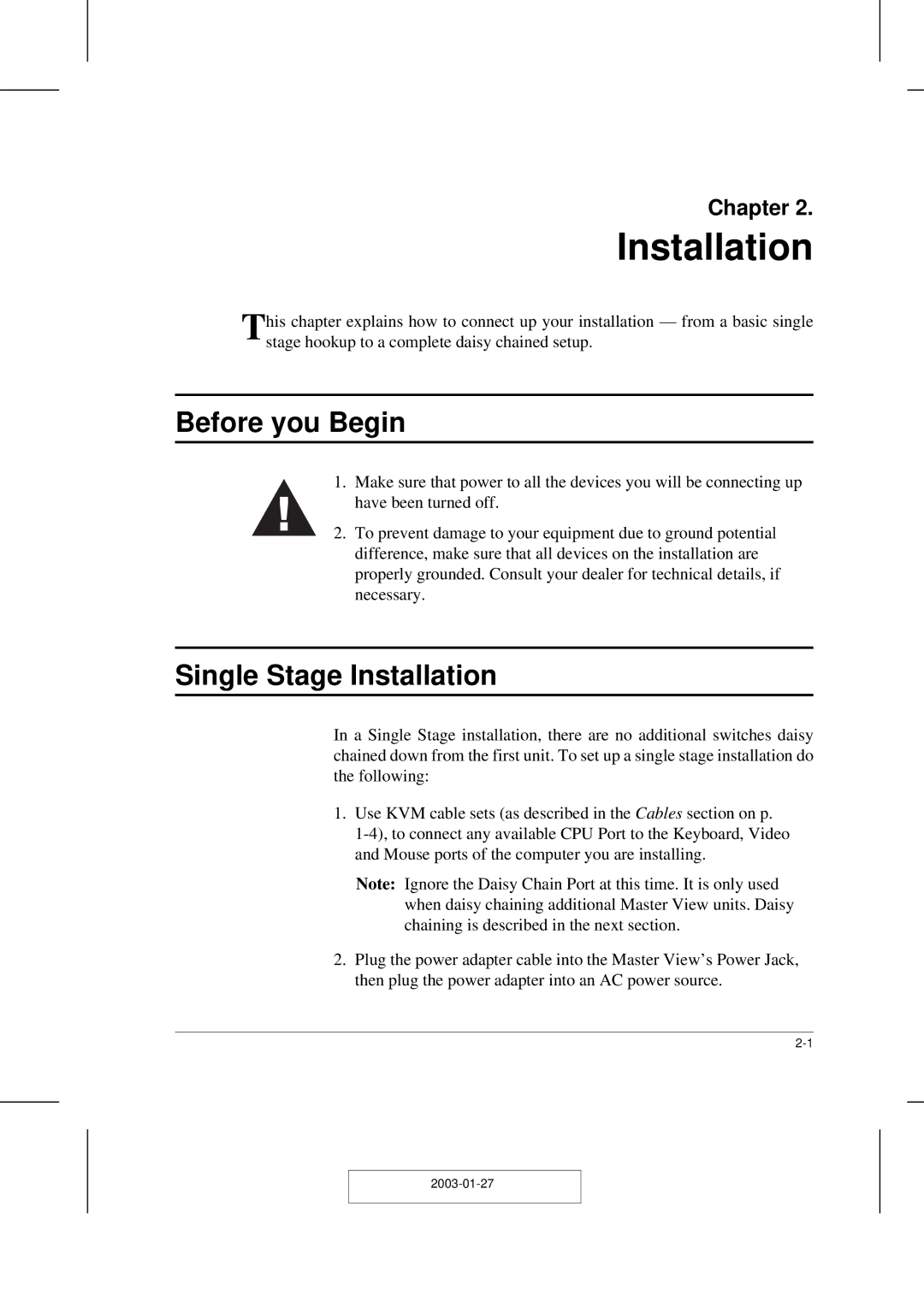 ATEN Technology ACS-1216AL, ACS-1208AL user manual Before you Begin, Single Stage Installation 