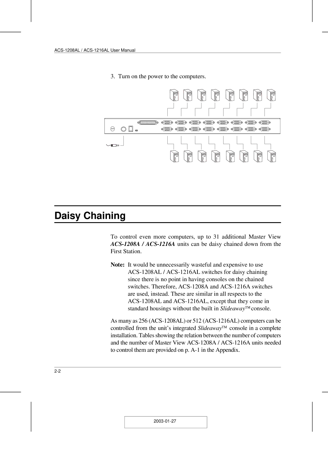 ATEN Technology ACS-1208AL, ACS-1216AL user manual Daisy Chaining 