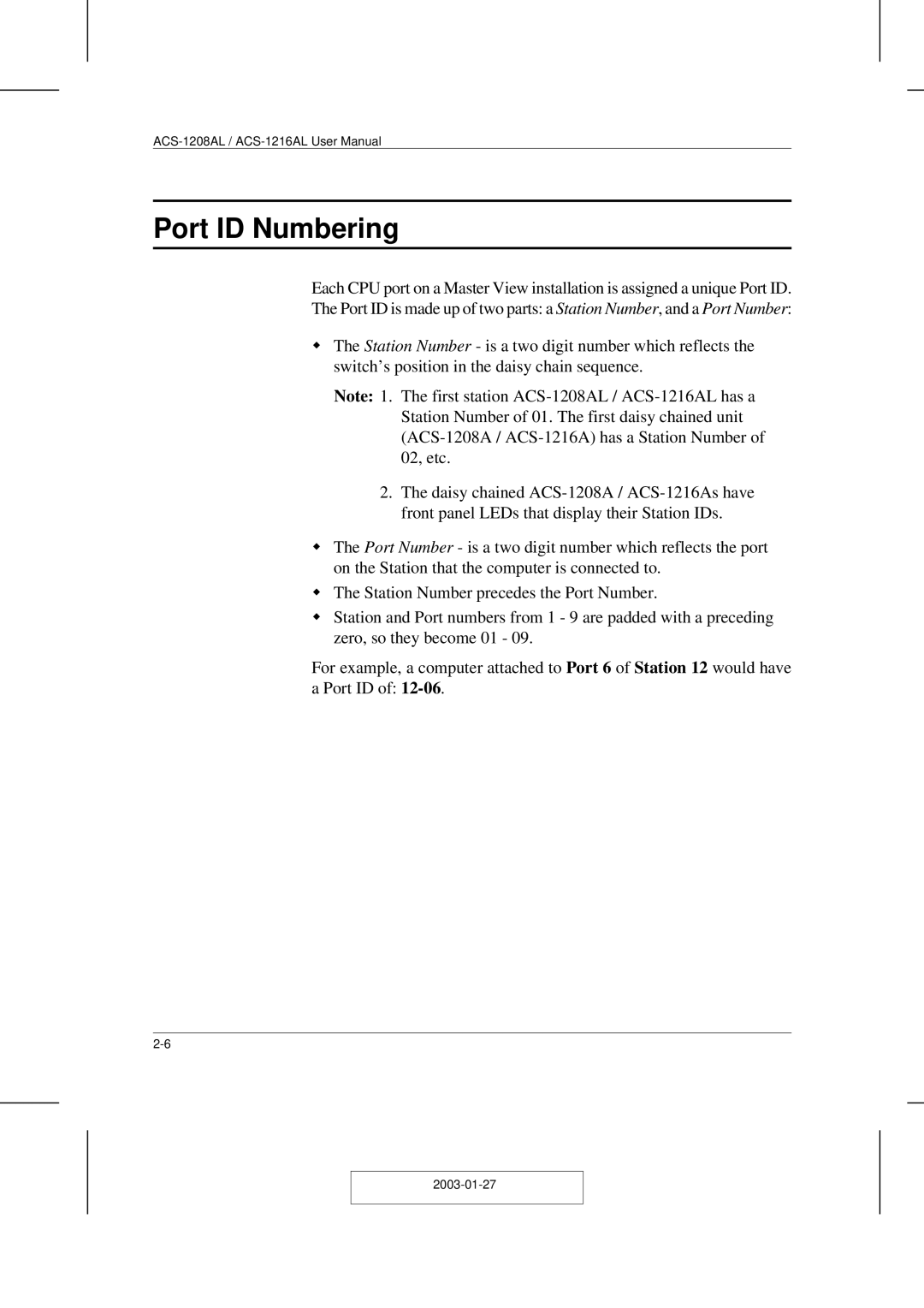 ATEN Technology ACS-1208AL, ACS-1216AL user manual Port ID Numbering 