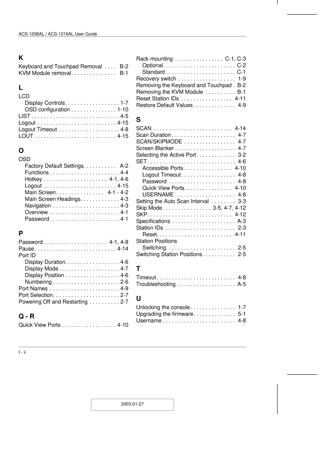 ATEN Technology ACS-1208AL, ACS-1216AL user manual Lcd 