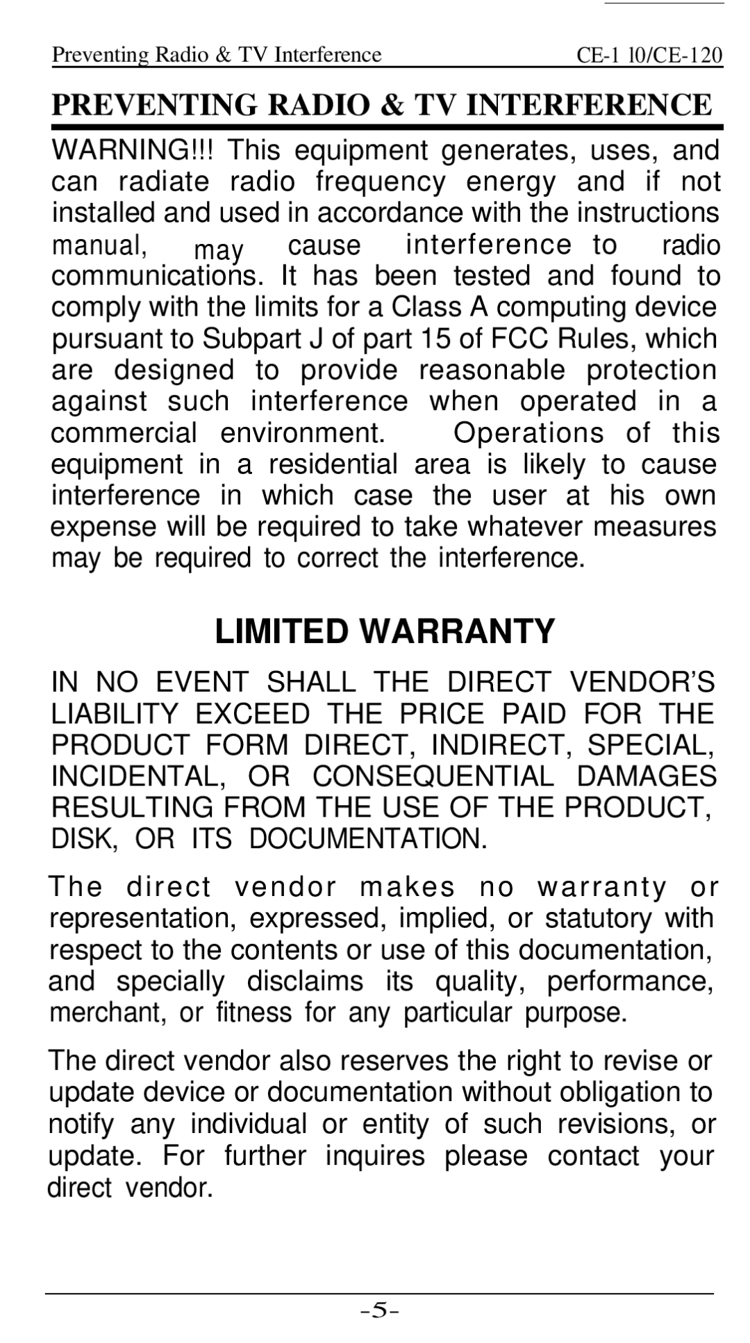 ATEN Technology CE- 110, CE- 120 user manual Limited Warranty 