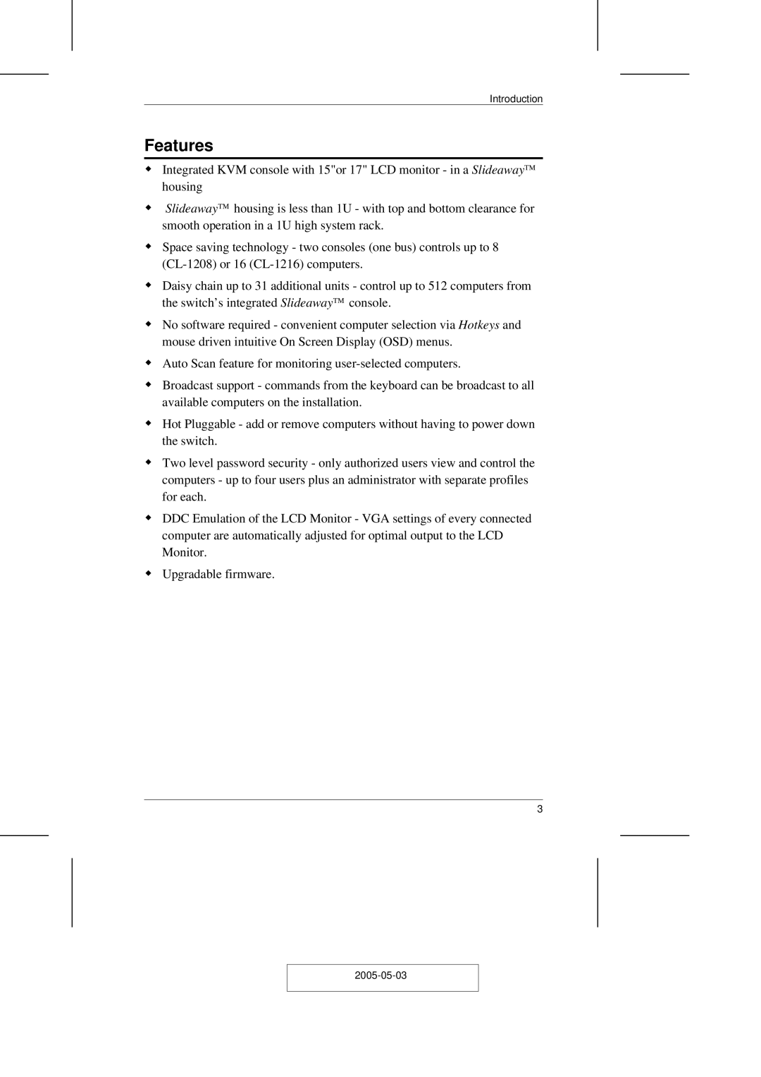 ATEN Technology CL-1216, CL-1208 user manual Features 