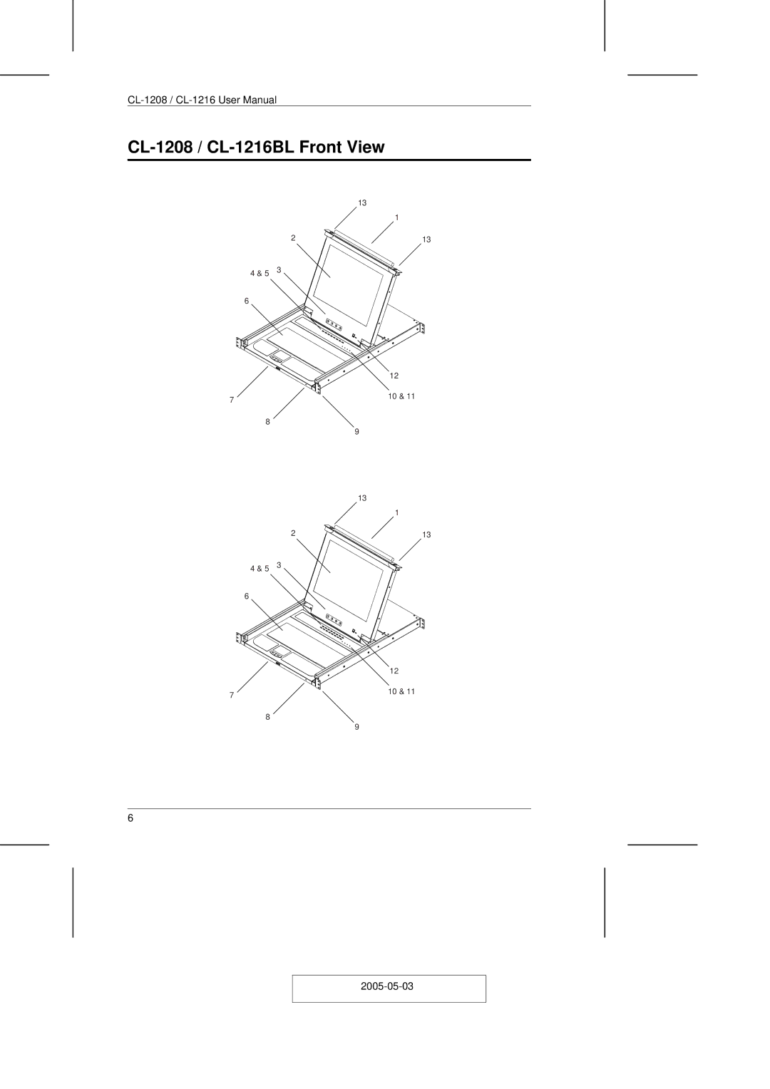 ATEN Technology user manual CL-1208 / CL-1216BL Front View 