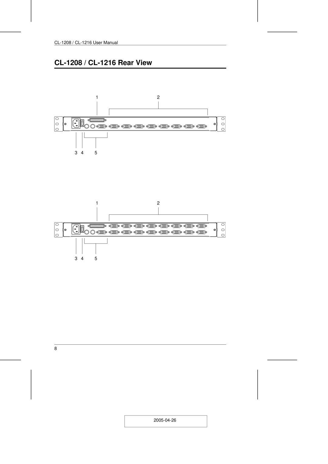 ATEN Technology user manual CL-1208 / CL-1216 Rear View 