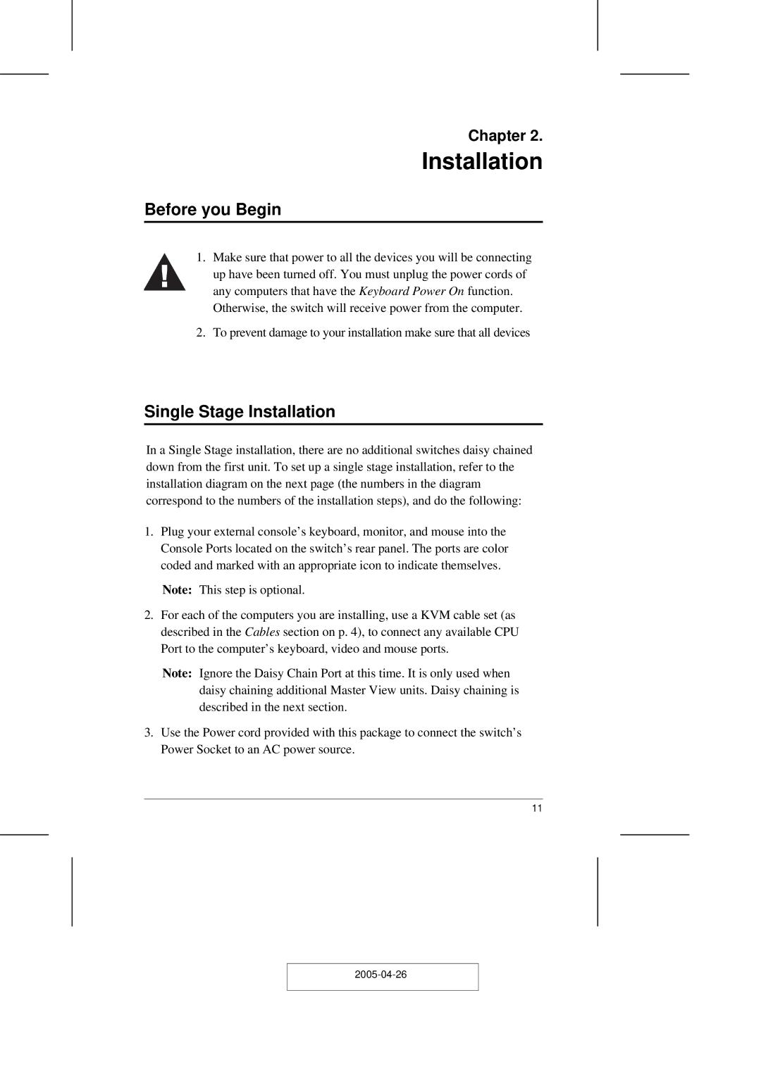 ATEN Technology CL-1216, CL-1208 user manual Before you Begin, Single Stage Installation 