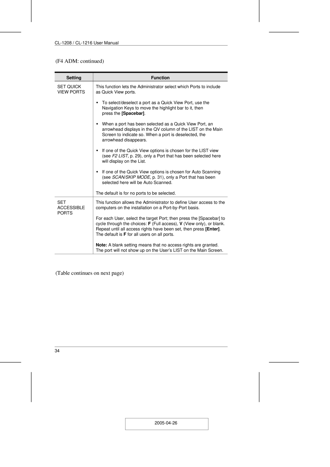 ATEN Technology CL-1208, CL-1216 user manual SET Quick, View Ports, Accessible 