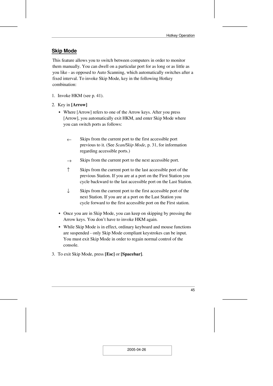 ATEN Technology CL-1216, CL-1208 user manual Skip Mode 