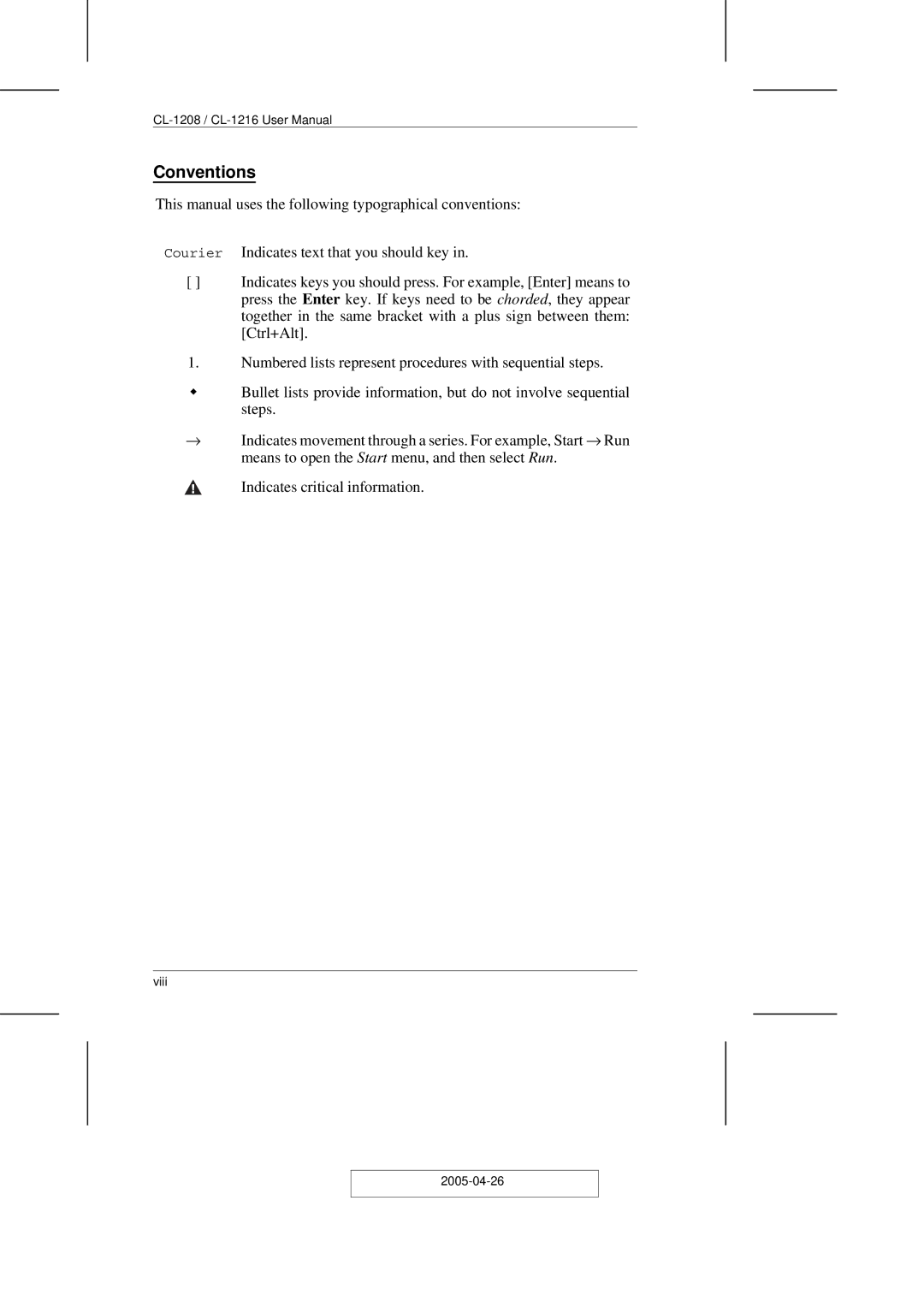 ATEN Technology CL-1208, CL-1216 user manual Conventions 