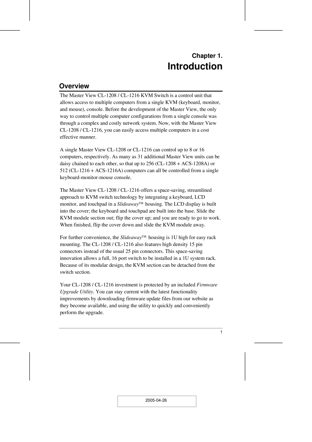 ATEN Technology CL-1216, CL-1208 user manual Introduction, Overview 