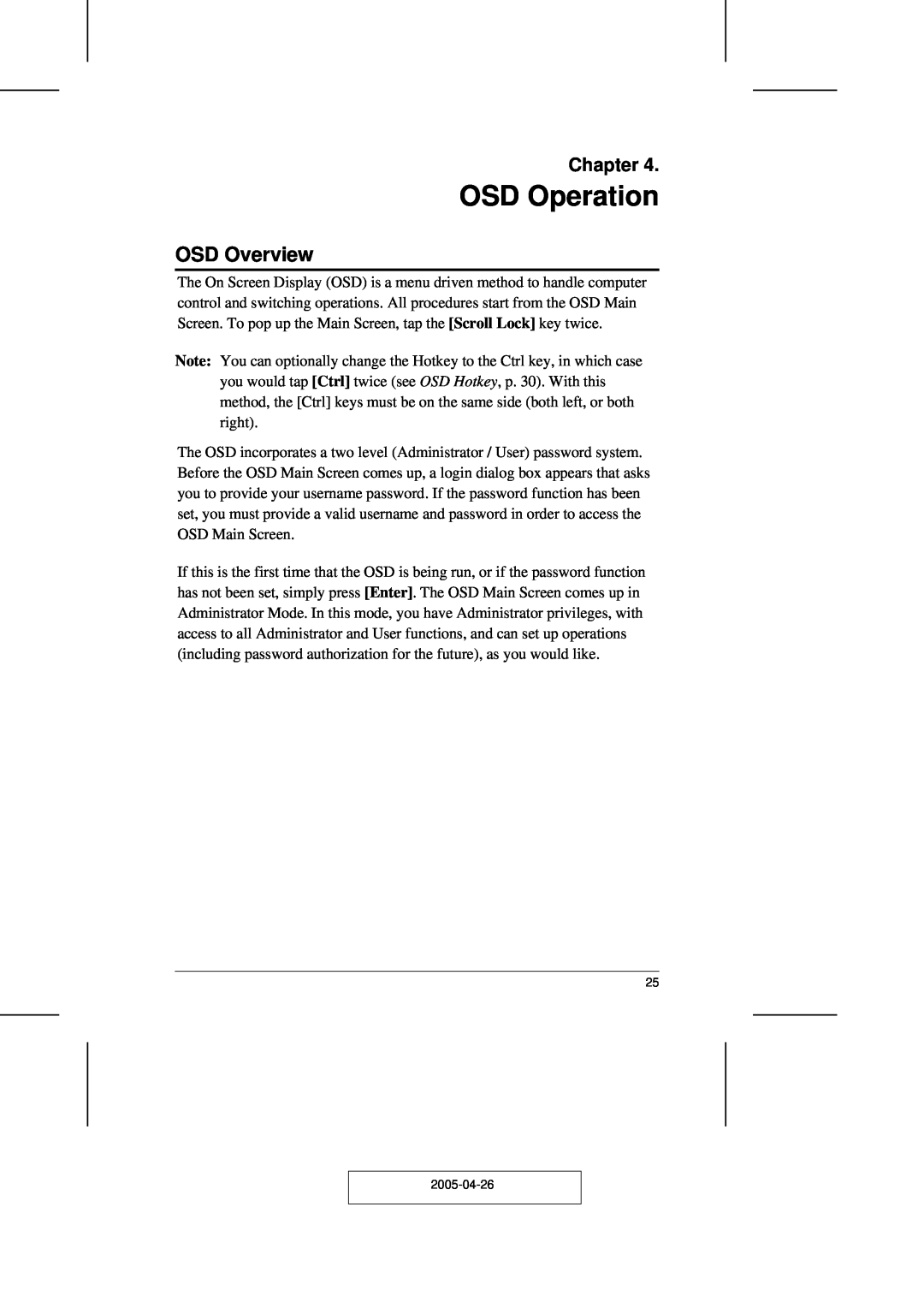 ATEN Technology CL-1216, CL-1208 user manual OSD Operation, OSD Overview, Chapter 