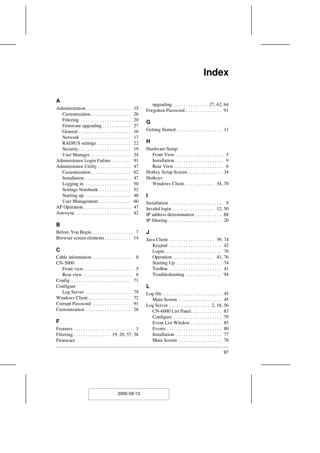 ATEN Technology CN-5000 user manual Index 